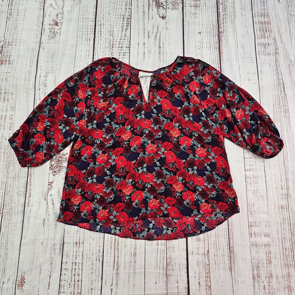 BCX Red Floral Cold Shoulder Short Sleeve Whimsigoth Dark Romance Top XL